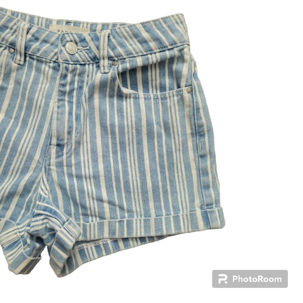 PACSUN BLUE&WHITE STRIPED HIGH WAISTED 'MOM SHORT' JEAN SHORTS - 25